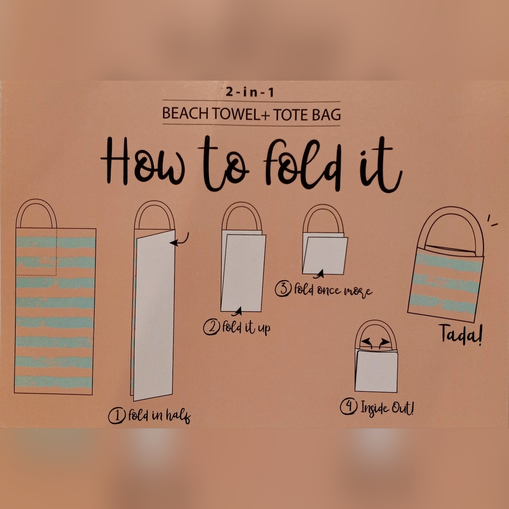 2 in 1 Beach Towel & Bag - Shoulder Bag Turns Into a Beach Towel! - Black White - Picture 8 of 9